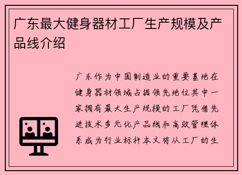 广东最大健身器材工厂生产规模及产品线介绍